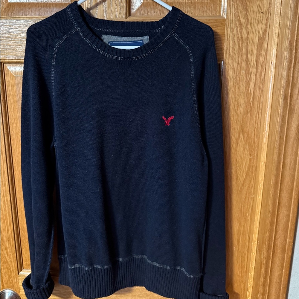 American Eagle Outfitters Navy Blue Crewneck Sweater with Red Logo